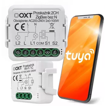 OXT Mini reléový modul 2-kanálový bez neutrálneho vodiča ZigBee TUYA T272