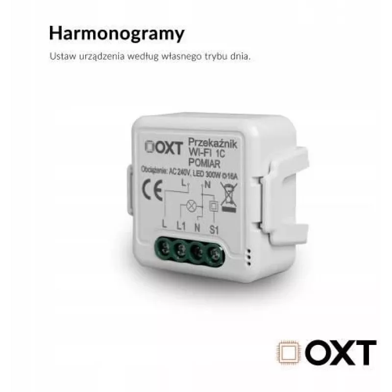 OXT T220P Wi-Fi reléový modul, 1 okruh, 16 A, meranie spotreby, Tuya