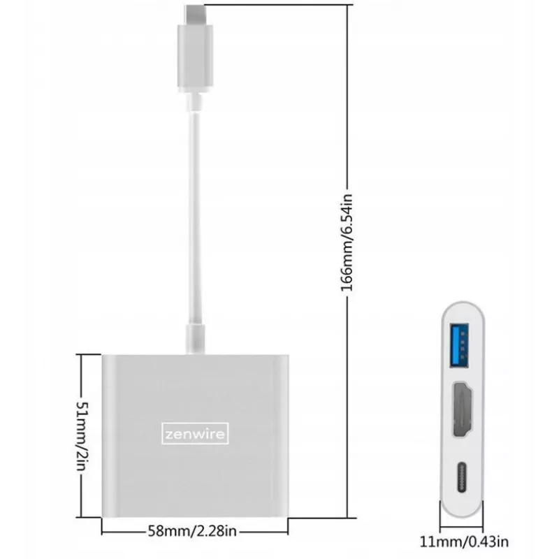 ZENWIRE BYL-2008N 3-in-1 MHL hub USB-C na HDMI 4K adaptér, Space Gray