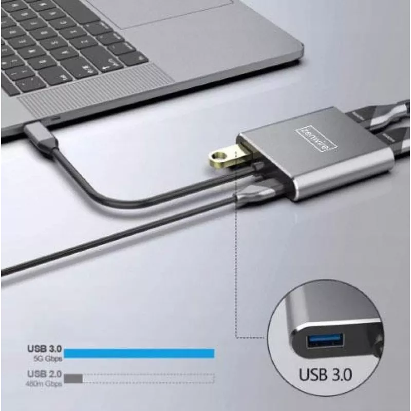 ZENWIRE USB-C hub 4-in-1 adaptér 2x HDMI 4K USB 3.0 Space Gray BYL-2309