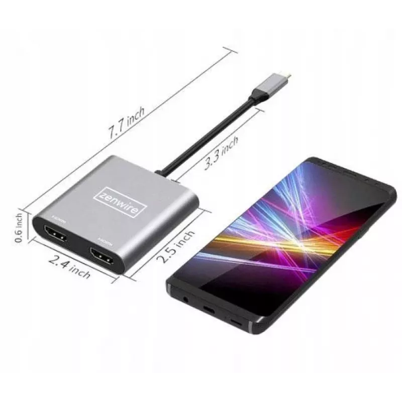 ZENWIRE USB-C hub 4-in-1 adaptér 2x HDMI 4K USB 3.0 Space Gray BYL-2309