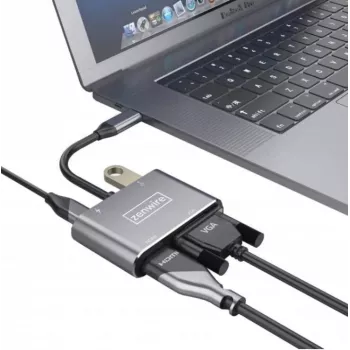 ZENWIRE USB-C multiport adaptér hub 4-in-1 HDMI 4K VGA USB-A Space Gray BYL-2310
