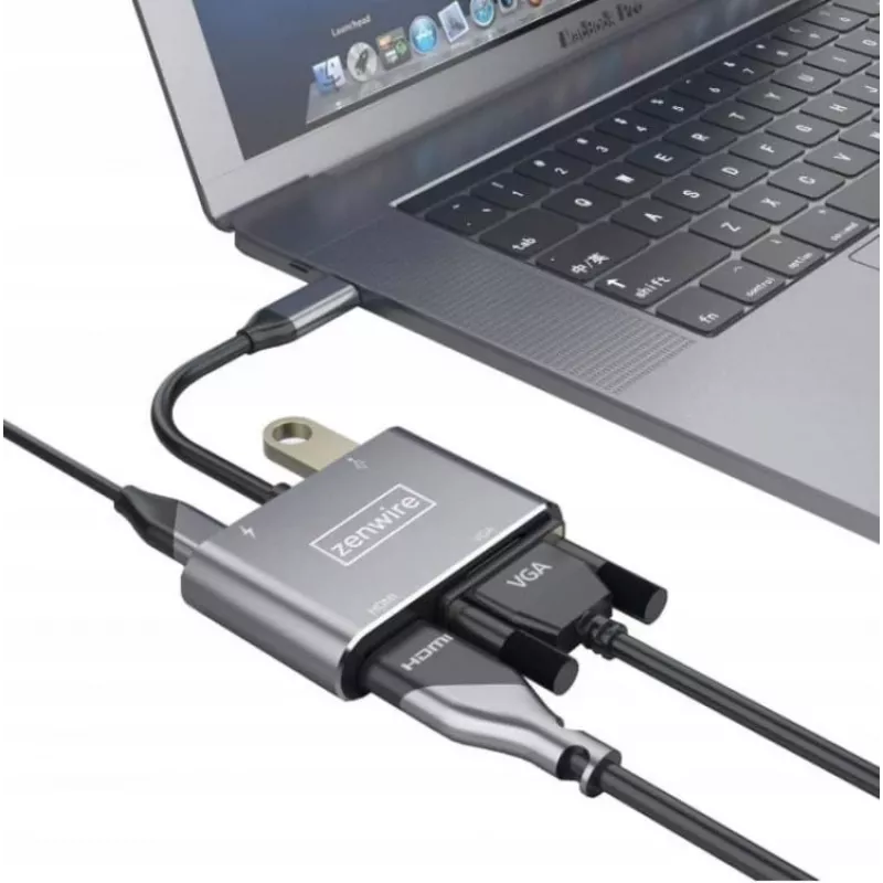 ZENWIRE USB-C multiport adaptér hub 4-in-1 HDMI 4K VGA USB-A Space Gray BYL-2310
