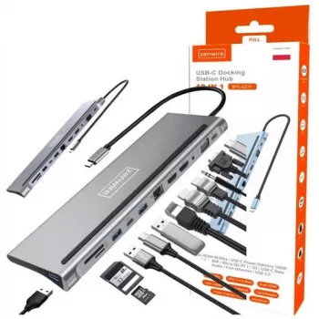ZENWIRE USB-C hub adaptér 12-in-1 dokovacia stanica 2x HDMI 4K Ethernet RJ45 USB 3.0 BYL-2211