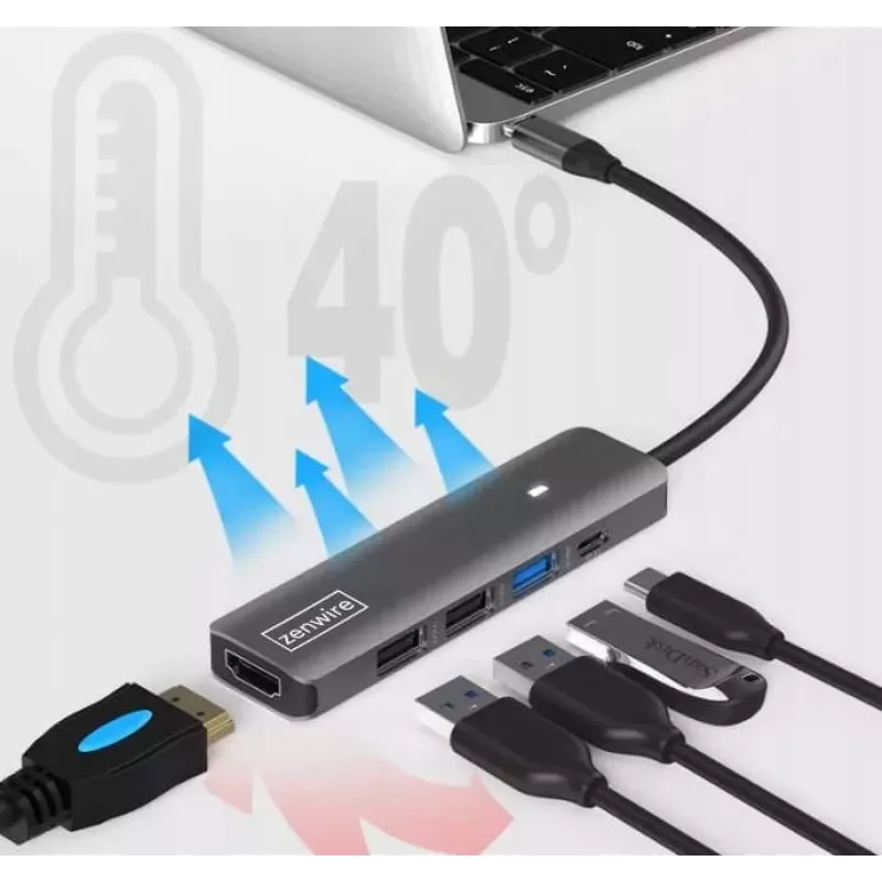 ZENWIRE BS-HC703 USB-C 7-v-1 hub adaptér s HDMI 4K, USB 3.0, SD, PD