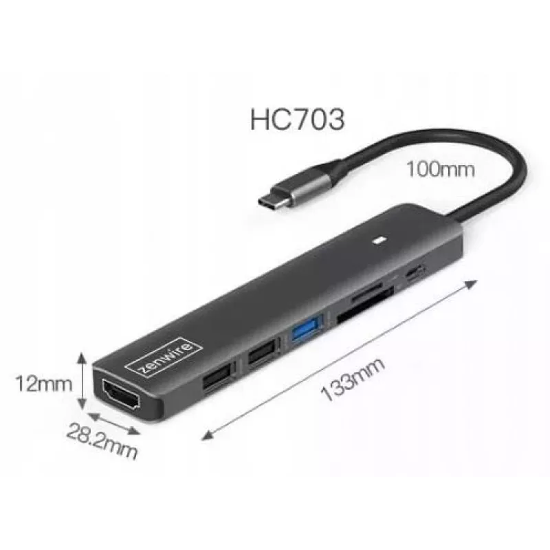 ZENWIRE BS-HC703 USB-C 7-v-1 hub adaptér s HDMI 4K, USB 3.0, SD, PD