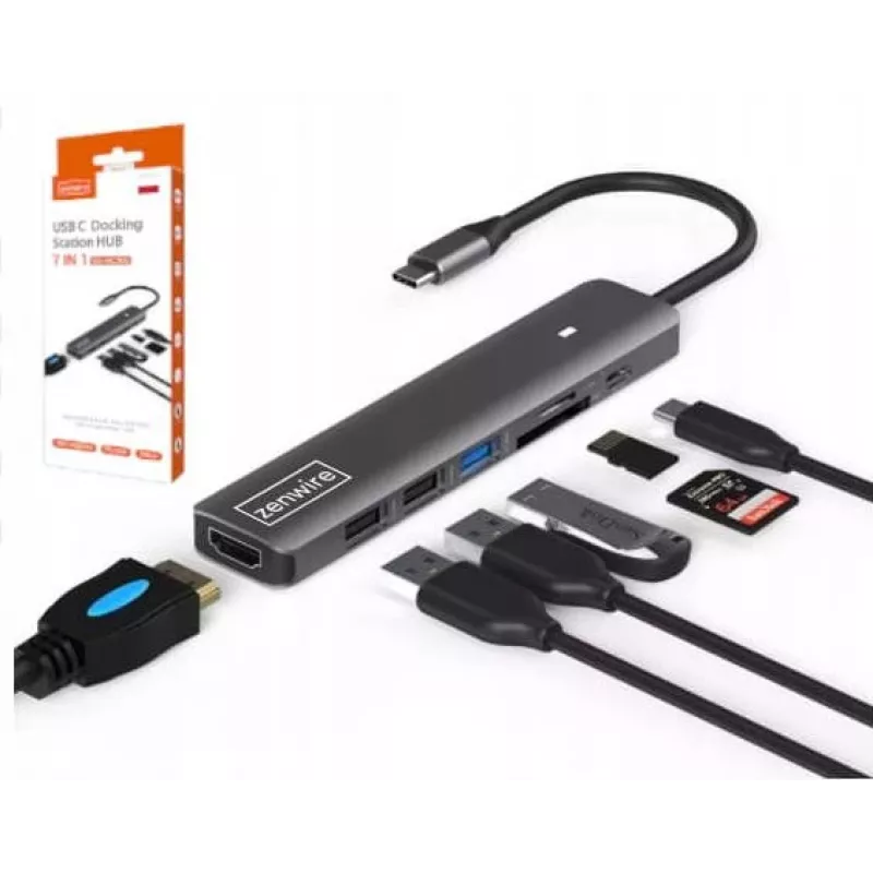 ZENWIRE BS-HC703 USB-C 7-v-1 hub adaptér s HDMI 4K, USB 3.0, SD, PD