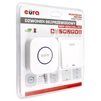 EURA WDP-82H2 bezdrôtová sada zvončeka, bezbatériový kinetický vysielač, 36 melódií, dosah 100 m, biela