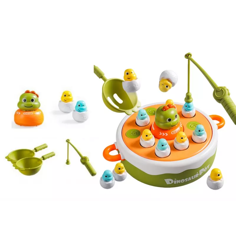 LEAN TOYS hra dinosaurus rybárske prúty príslušenstvo drevo zelené