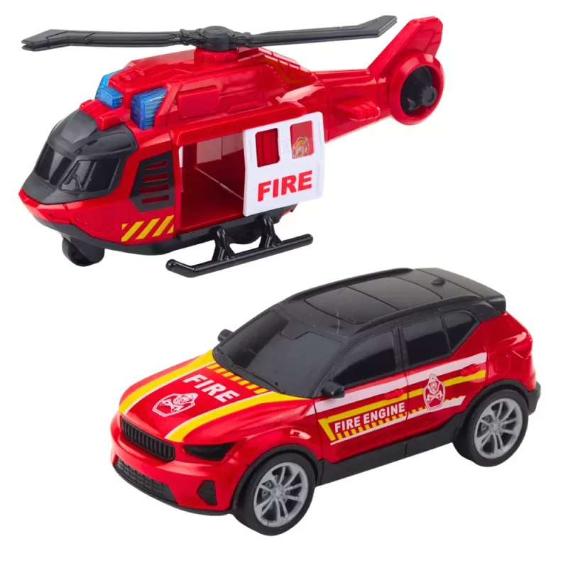 LEAN TOYS hasičské auto odťahové auto helikoptéra auto svetlá zvuky červené