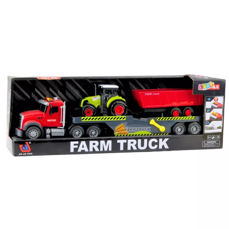 LEAN TOYS sada kamión traktor s prívesom svetlá a zvuky červené