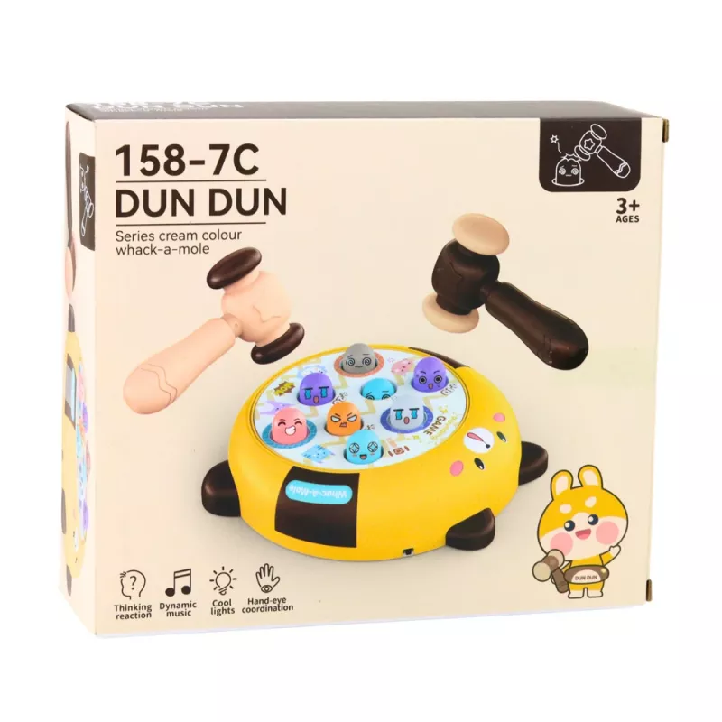 LEAN TOYS Whack-A-Mole zručnostná hra s dvoma kladivkami, mačiatko žlté hnedé