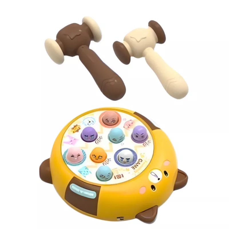 LEAN TOYS Whack-A-Mole zručnostná hra s dvoma kladivkami, mačiatko žlté hnedé