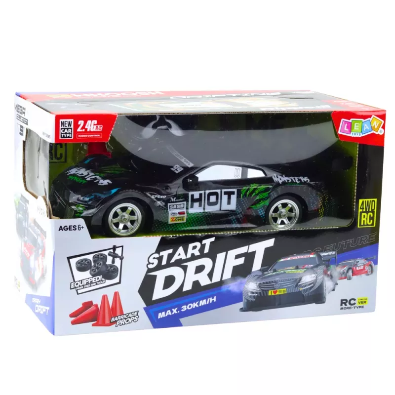 LEAN TOYS driftové auto RC čierne zelené 30km/h 1:16