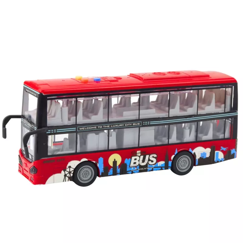 LEAN TOYS mestský autobus poschodový 1:16 pohon svetlá zvuky červený