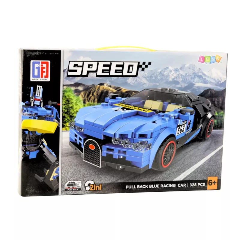 LEAN TOYS auto robot 2v1 Hurricane modrá stavebné kocky 328 ks
