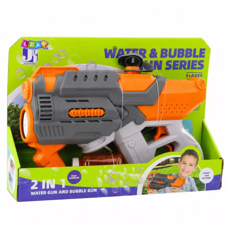 LEAN TOYS Elektrická vodná pištoľ bubliny 2in1 oranžová