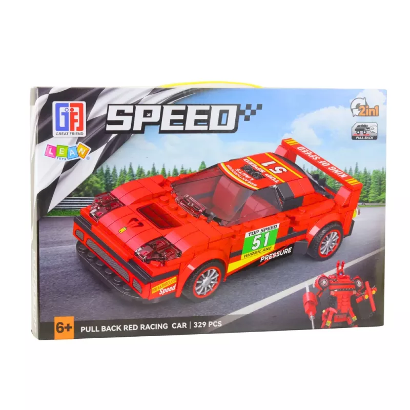 LEAN TOYS Stavebnica auto robot 2in1 červená pohon 329 dielov