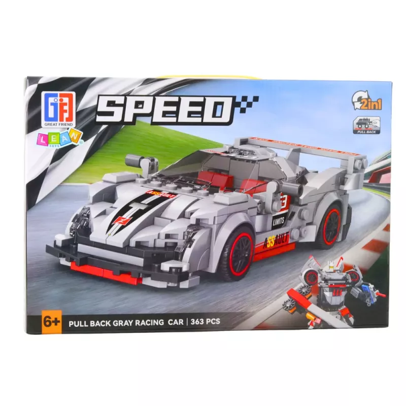 LEAN TOYS Stavebnica športové auto robot 2in1 sivá 363 dielov
