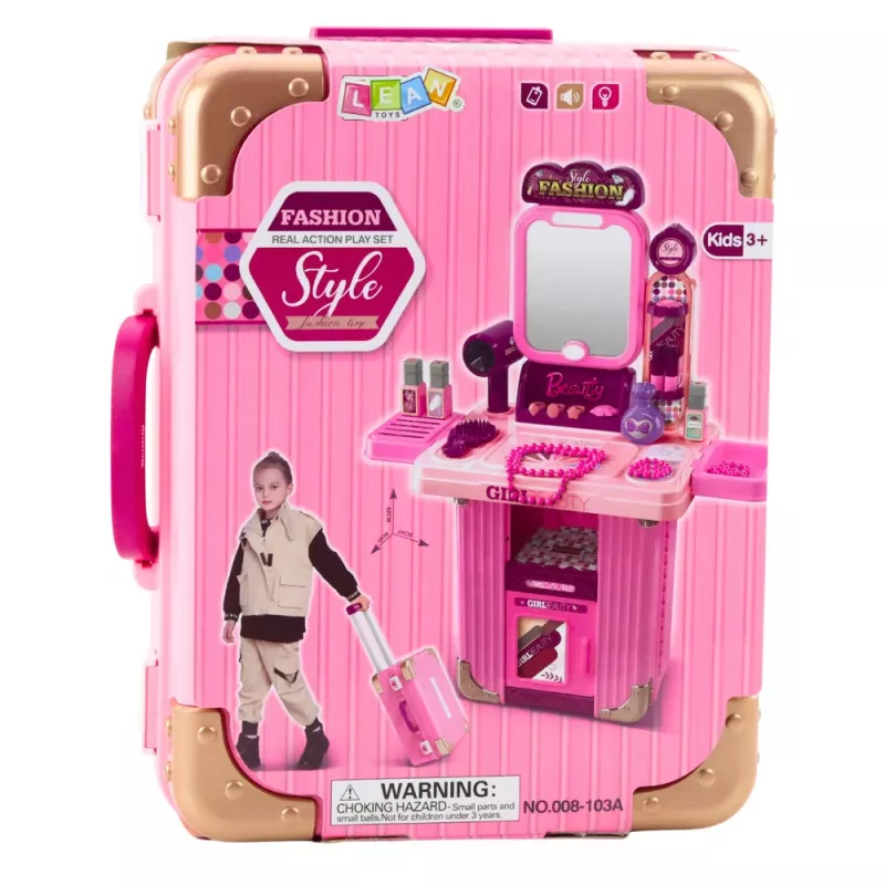 LEAN TOYS Sada toaletného stolíka v kufríku 2-in-1 ružová