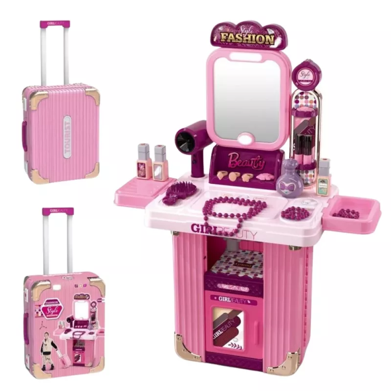 LEAN TOYS Sada toaletného stolíka v kufríku 2-in-1 ružová