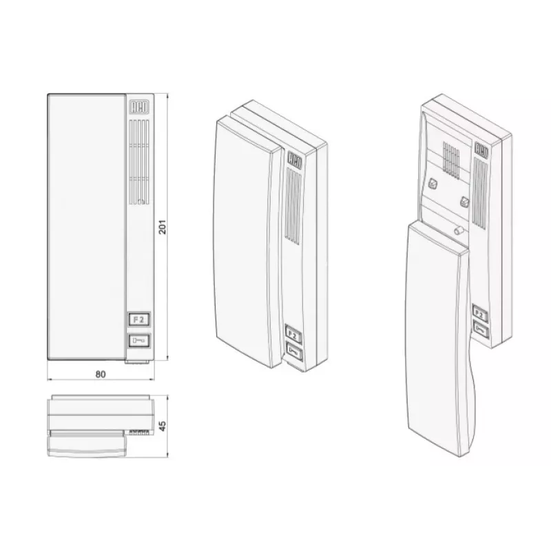ACO INS-UP720B UNIFON - držiak, digitálny interkomový mikrotelefón s 1 tlačidlom, biely