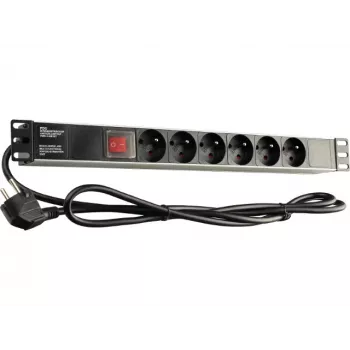 GETFORT LGF-06-Z 19-palcová 1U 6-násobná Schuko napájacia rozvodnica (PDU) - 1,8 m kábel, 16 A, 230 V, čierna