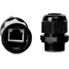 GETFORT Cat.5e RJ45 spojka, konektor samica-samica, pre vonkajšie použitie, IP67, tienená, čierna
