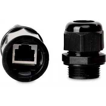 GETFORT Cat.5e RJ45 spojka, konektor samica-samica, pre vonkajšie použitie, IP67, tienená, čierna