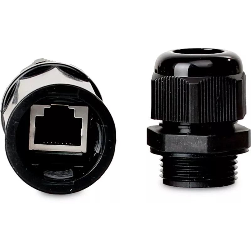 GETFORT Cat.5e RJ45 spojka, konektor samica-samica, pre vonkajšie použitie, IP67, tienená, čierna