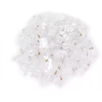 GETFORT RJ45 Cat.6 UTP priechodný modulárny konektor samec 8P8C (balenie 100 ks) - transparentný