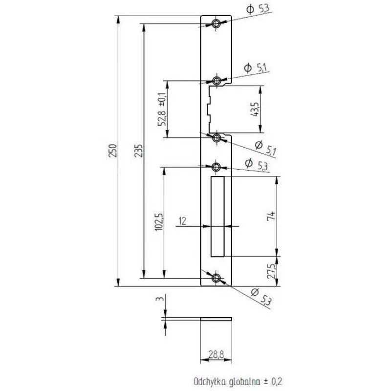 ELEKTRA-PLUS štít pre zapustené zámky, pozinkovaný, 200x20mm