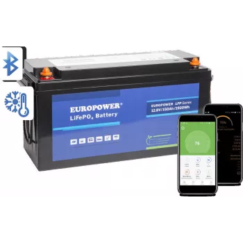 EUROPOWER LFP 12/150/E/B/HT/SH LiFePO4 akumulátor 12,8V 150Ah Bluetooth vyhrievacia podložka