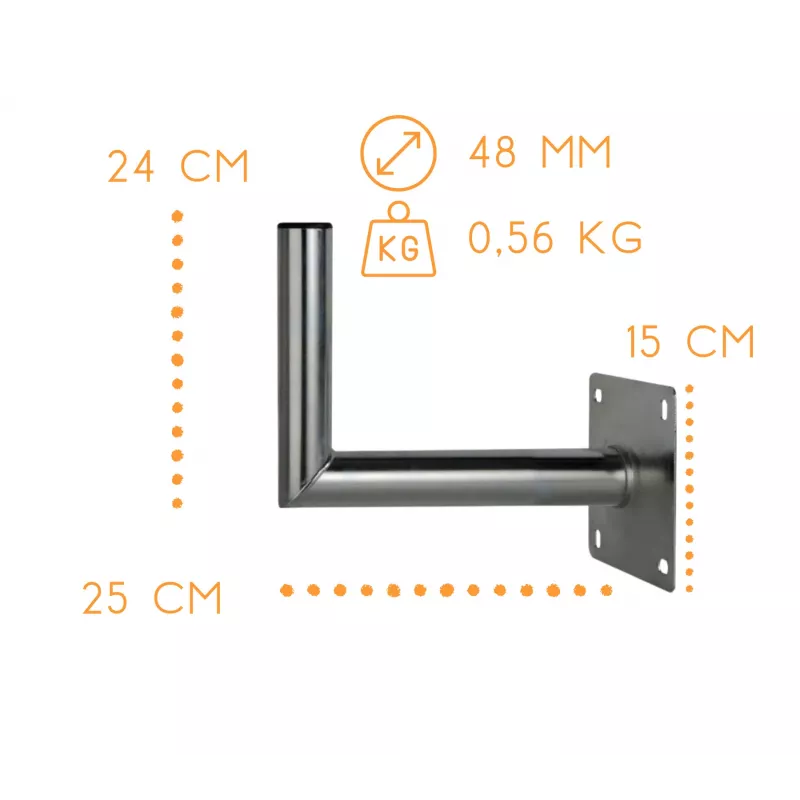 CORAB USL-48/250AL Uhlová nástenná konzola pre 48mm stožiar, 250mm vyloženie, hliník, strieborná