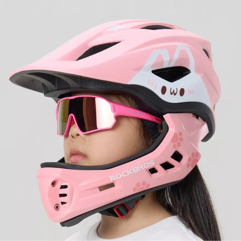 ROCKBROS TT-32002 Rabbit detská konvertibilná prilba s odnímateľnou chráničkou brady, veľkosť M (54-58 cm), ružová