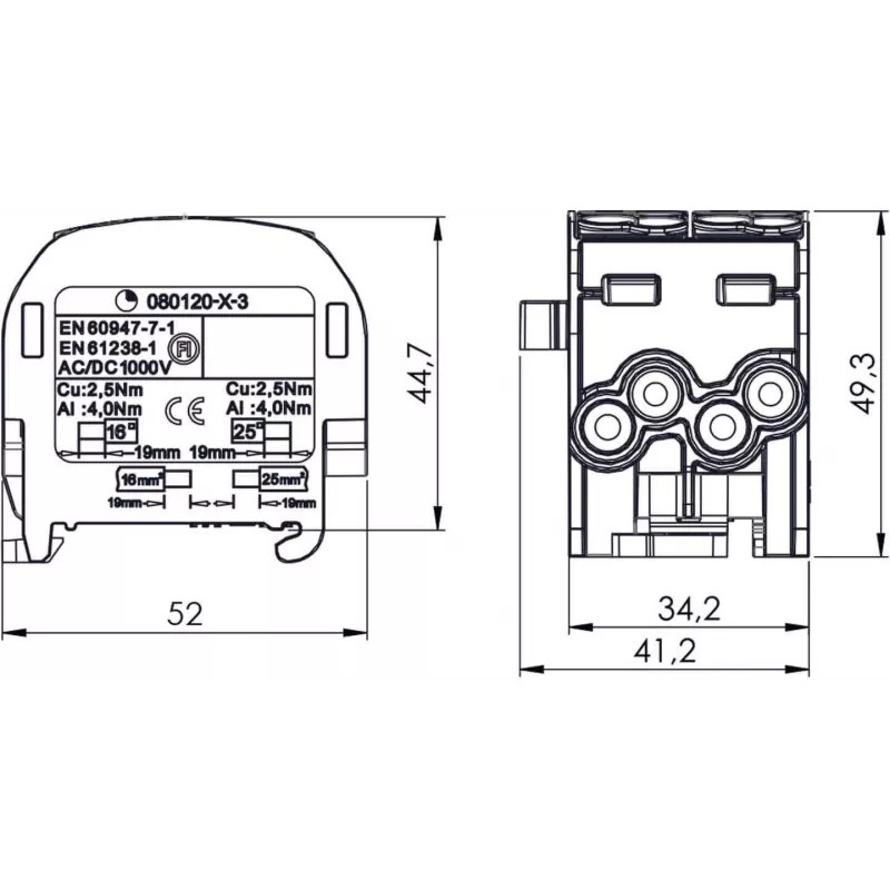 SIMET SCB 25-2 odbočkový rozvodný blok Al/Cu, modrý, 81505003