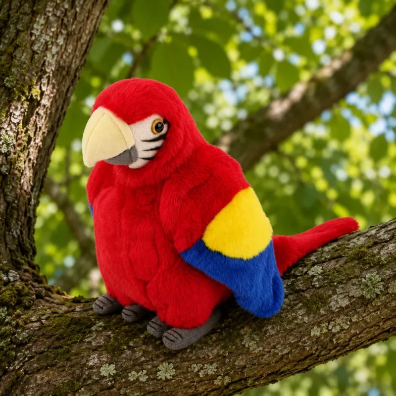 LEAN TOYS plyšový papagáj ara exotický vták maskot plyšová hračka červená 24 cm