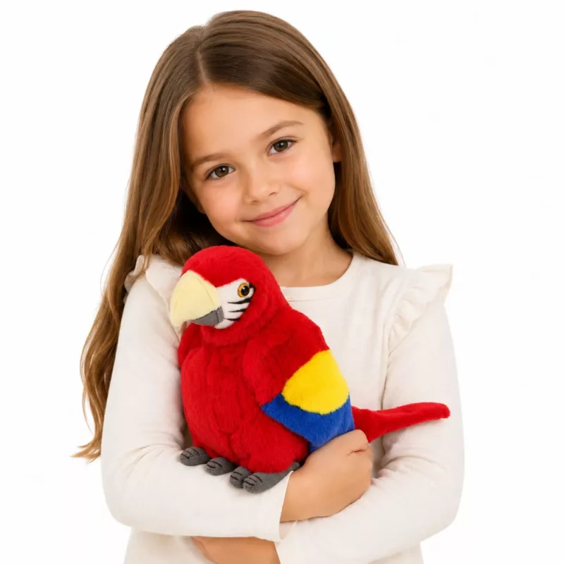 LEAN TOYS plyšový papagáj ara exotický vták maskot plyšová hračka červená 24 cm