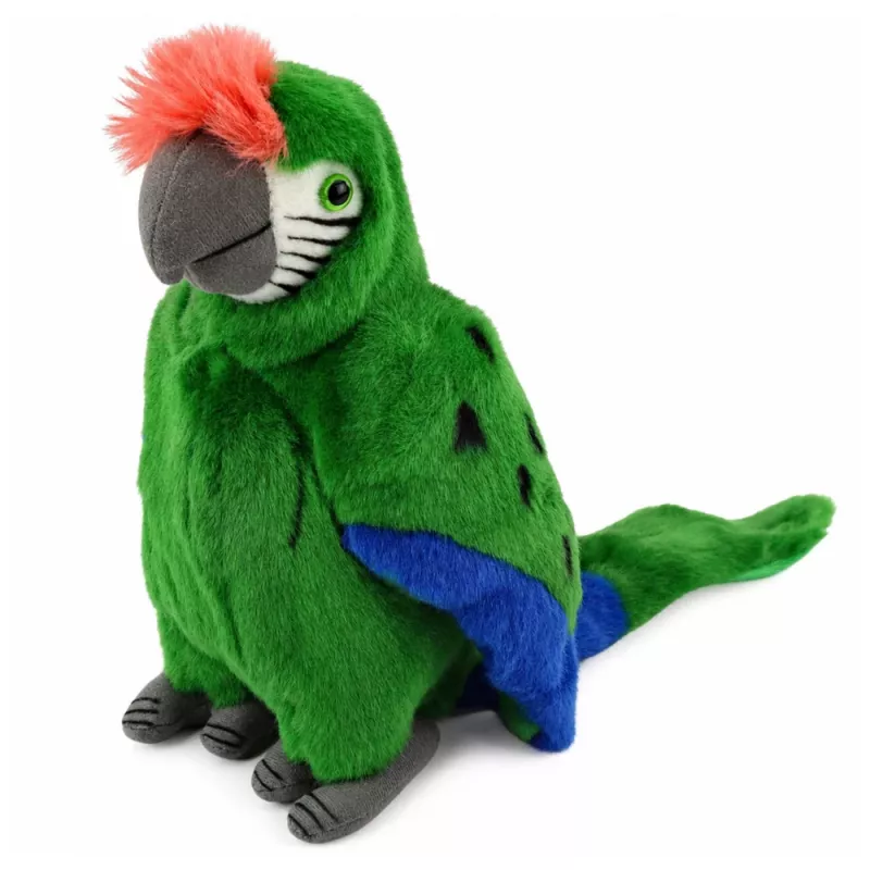 LEAN TOYS plyšový papagáj ara exotický vták maskot plyšová hračka zelená 24 cm