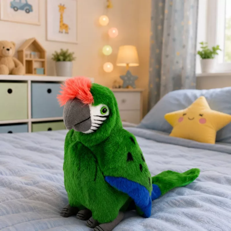 LEAN TOYS plyšový papagáj ara exotický vták maskot plyšová hračka zelená 24 cm