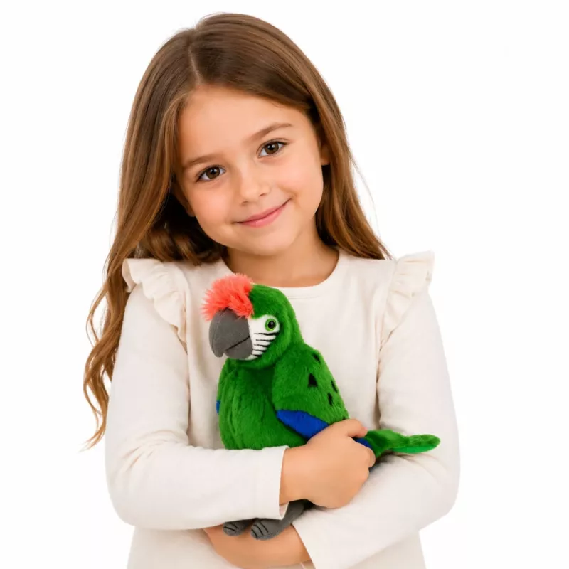 LEAN TOYS plyšový papagáj ara exotický vták maskot plyšová hračka zelená 24 cm