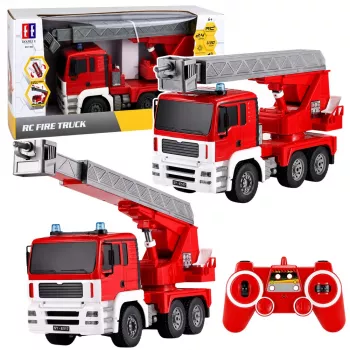 LEAN TOYS hasičské auto s 660° otáčavým výložníkom, na diaľkové ovládanie RC 1:20