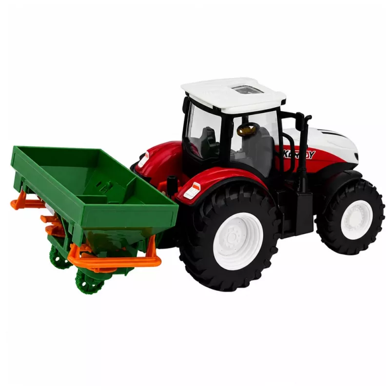 LEAN TOYS RC na diaľkové ovládanie traktor so sejačkou, svetlo, červený, 1:24