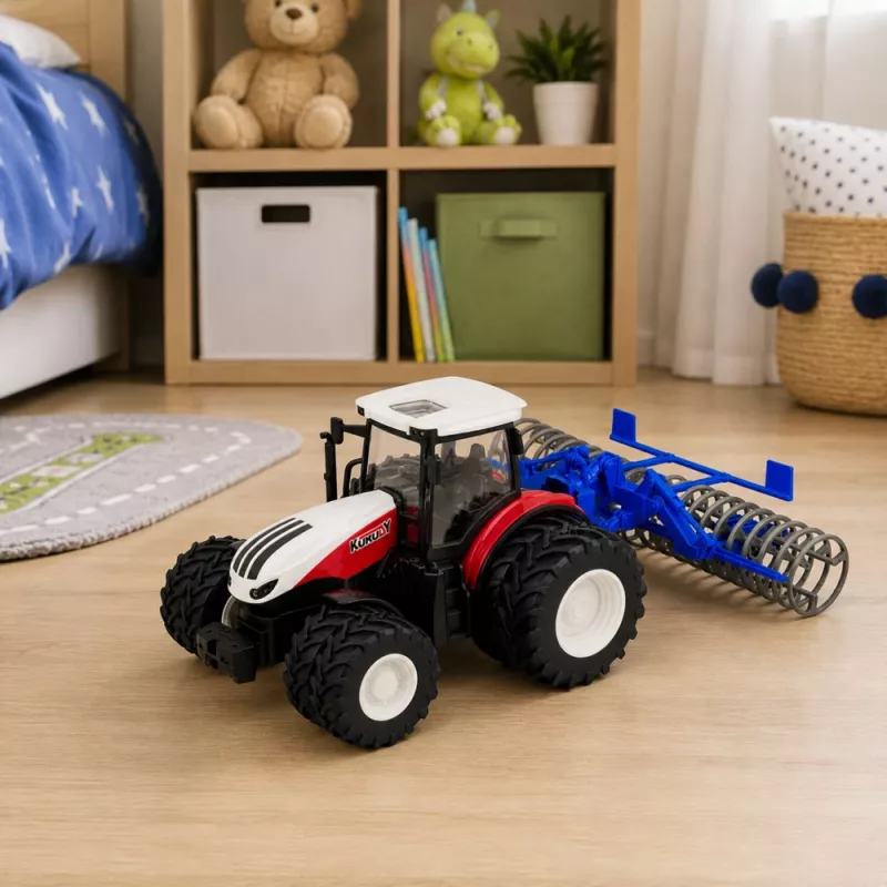 LEAN TOYS na diaľkové ovládanie traktor s valcom RC svetlá červený 1:24