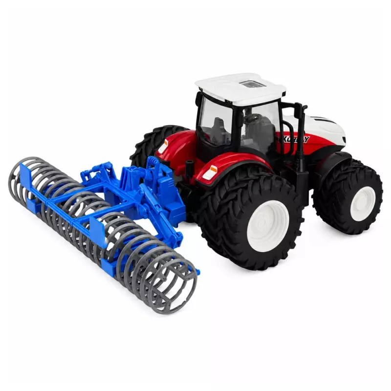 LEAN TOYS na diaľkové ovládanie traktor s valcom RC svetlá červený 1:24