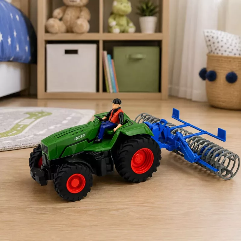 LEAN TOYS RC zelený traktor s valcom a farmárom 1:24 na diaľkové ovládanie
