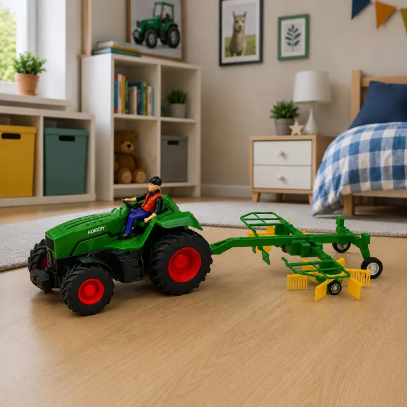 LEAN TOYS na diaľkové ovládanie traktor s hrabľami na seno RC svetlá 1:24