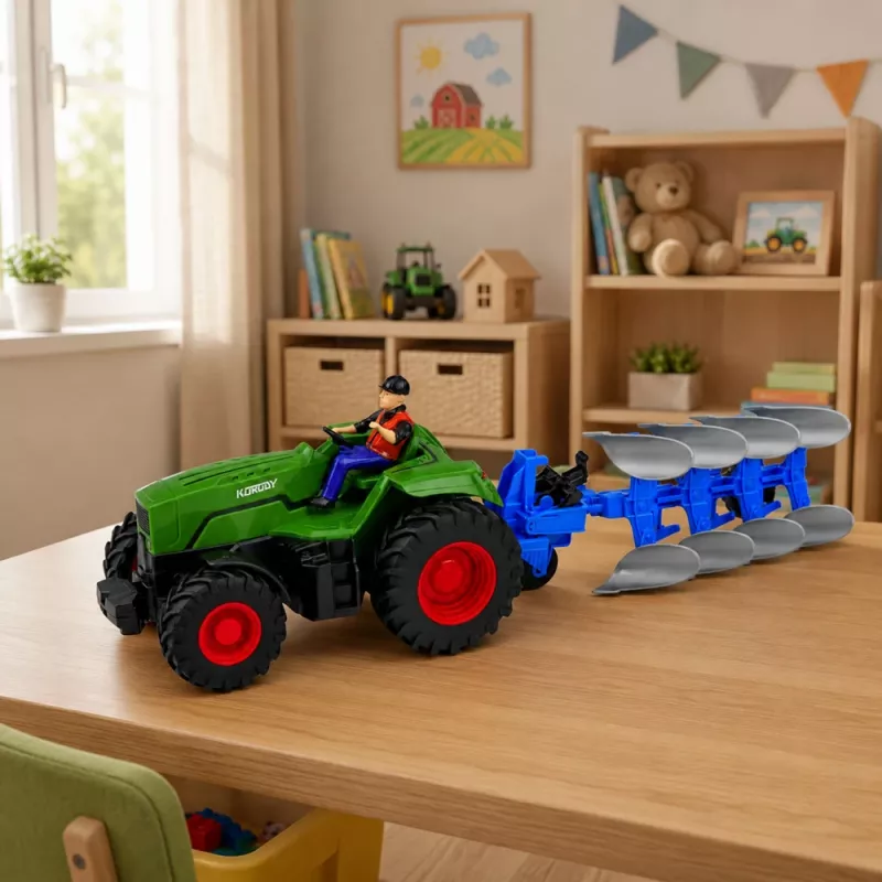 LEAN TOYS RC traktor s pluhom a farmárom, na diaľkové ovládanie, svetlá, zelený, 1:24