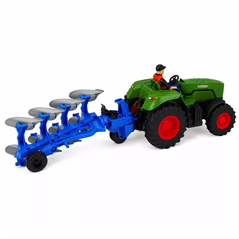 LEAN TOYS RC traktor s pluhom a farmárom, na diaľkové ovládanie, svetlá, zelený, 1:24