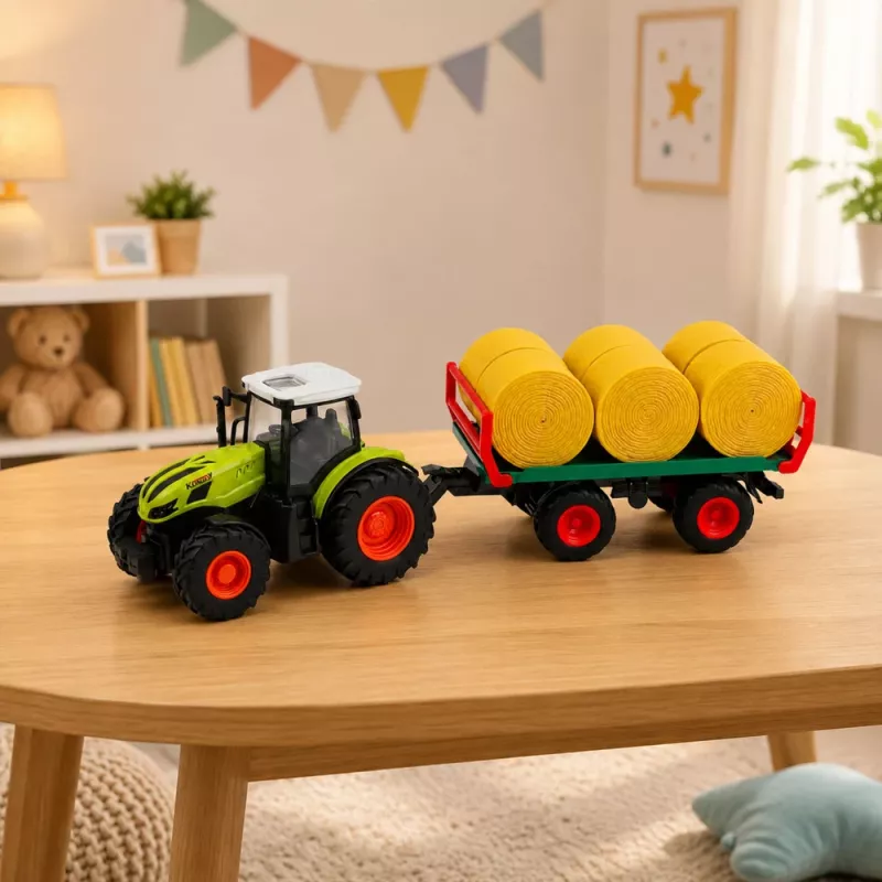 LEAN TOYS na diaľkové ovládanie RC traktor s prívesom na balíky sena a osvetlením 1:24